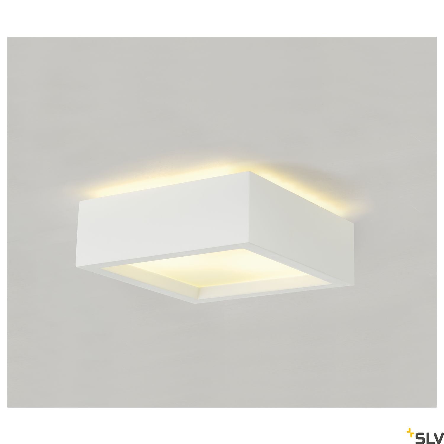 SLV Ceiling light, GL 104 E27, square, white plaster, max. 2x 25W 148002