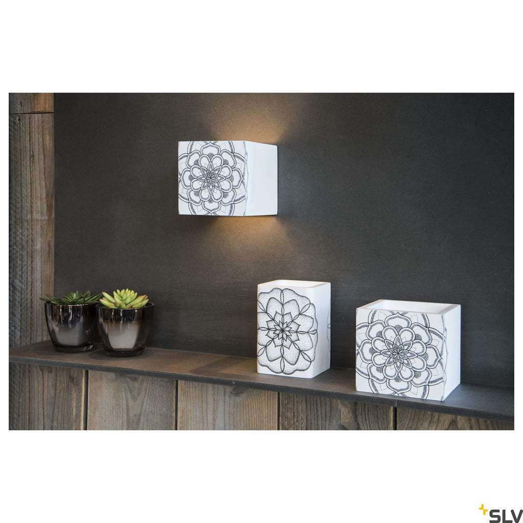 SLV Plaster CUBE wall light, square, white plaster, G9, max. 42W 148018