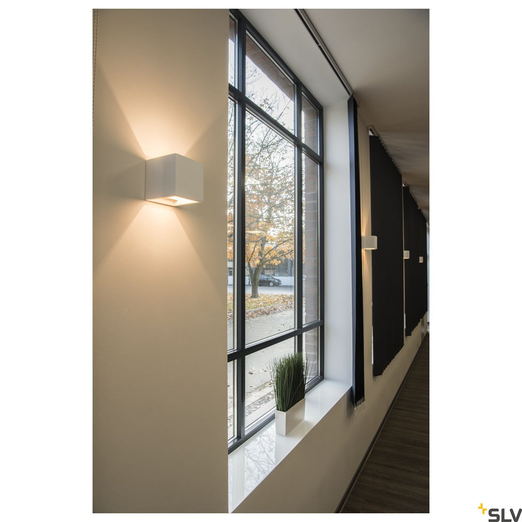 SLV Plaster CUBE wall light, square, white plaster, G9, max. 42W 148018