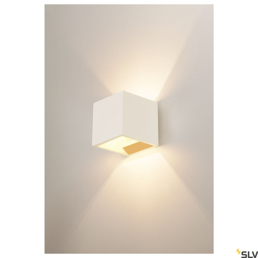 SLV Plaster CUBE wall light, square, white plaster, G9, max. 42W 148018