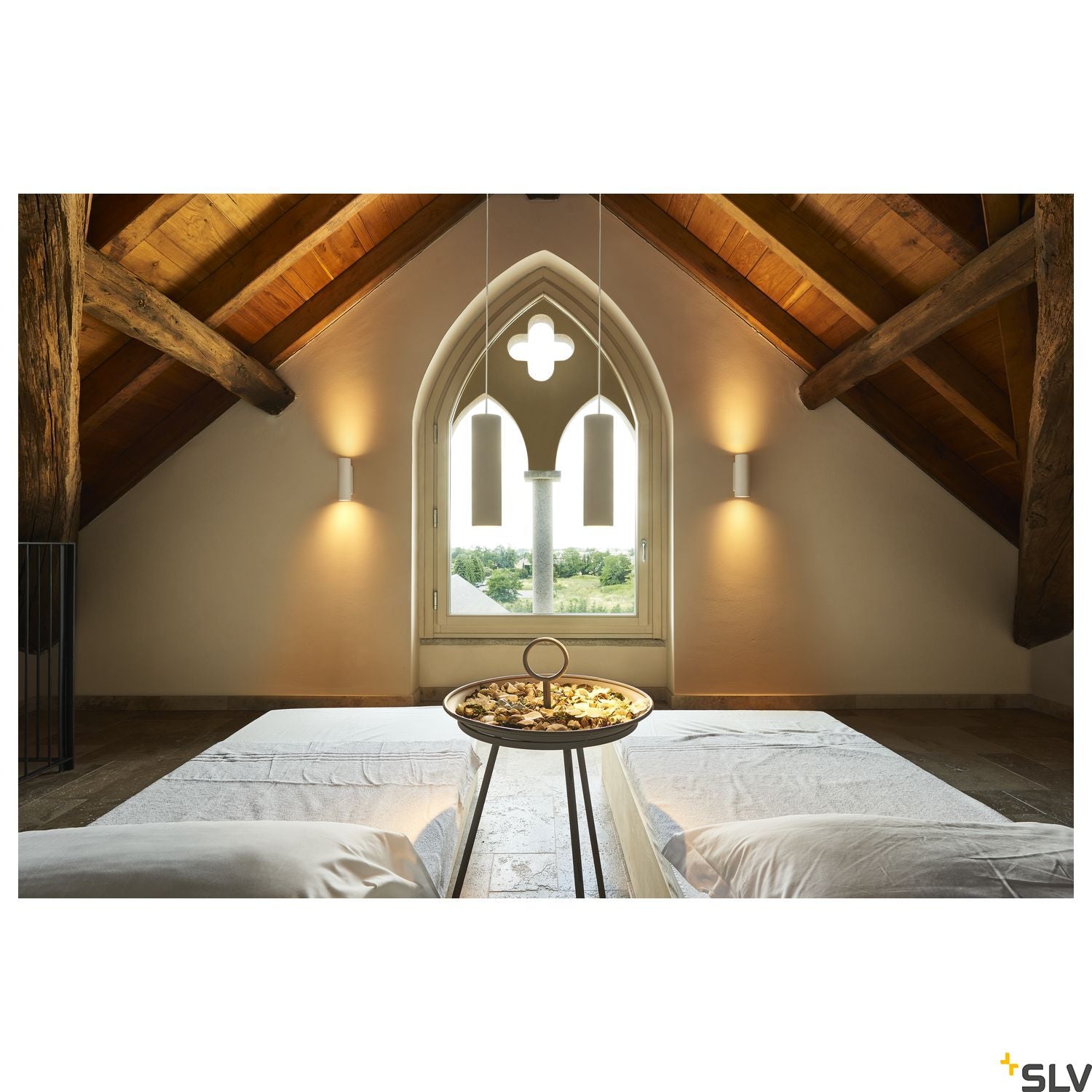SLV Plaster WALL LIGHT, white plaster, round, 2x GU10, max. 2x 35W 148060