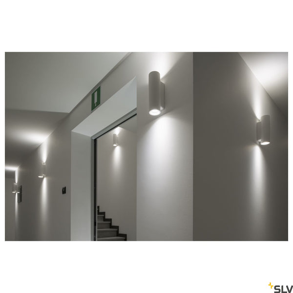 SLV Plaster WALL LIGHT, white plaster, round, 2x GU10, max. 2x 35W 148060