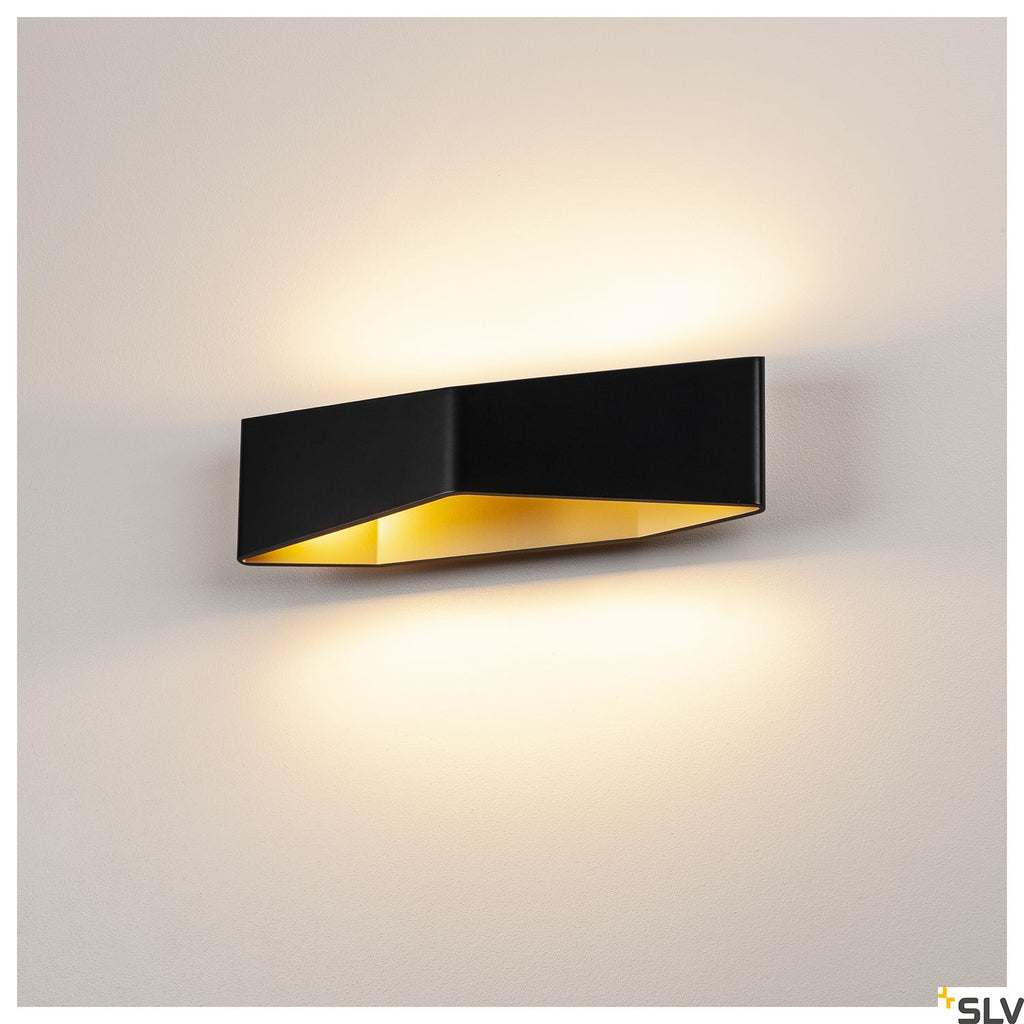 SLV BIG CARISO LED wall light 2, black/ brass 2x 9W LED, 3000K 151740