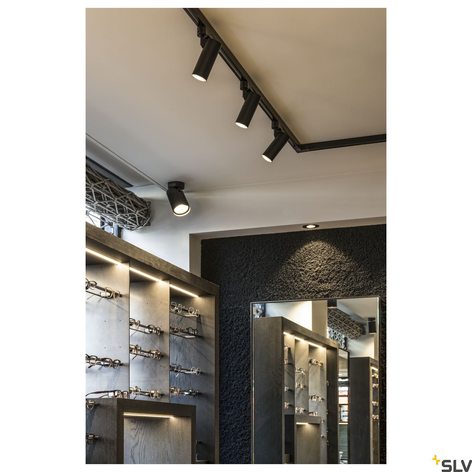 SLV HELIA 50 LED Spot for 3 circuit High-voltage Track System, 3000K, black, 35°, incl. 3 circuit adapter 152960