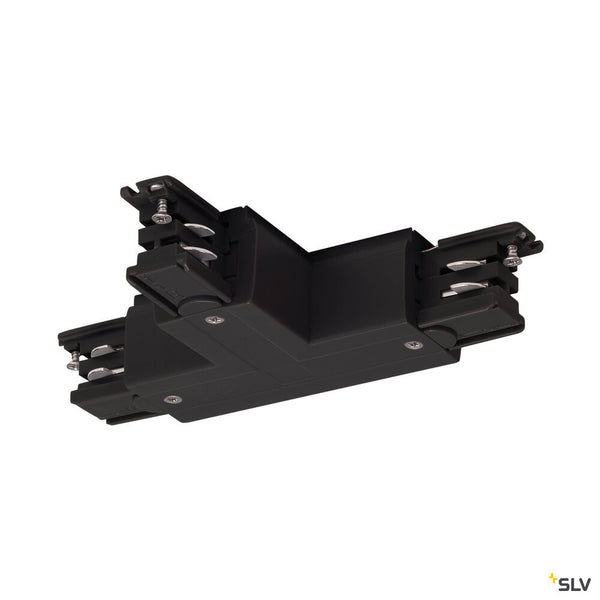 SLV S-TRACK T-connector, left, earth electrode inside, with feed-in option, PHASE, black 175130