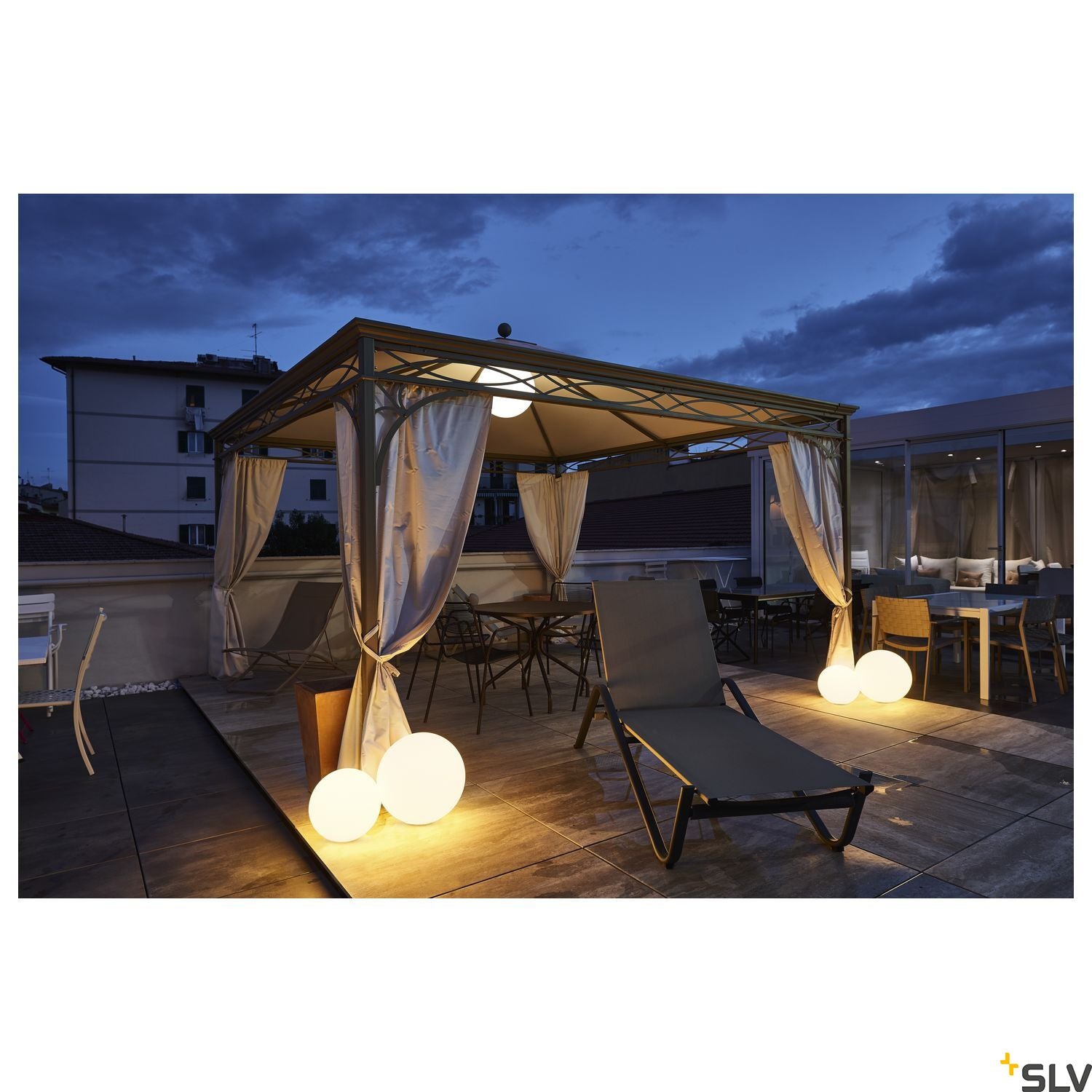 SLV ROTOBALL FLOOR 50 outdoor fitting, portable, white, E27, max. 24W, IP44 227221