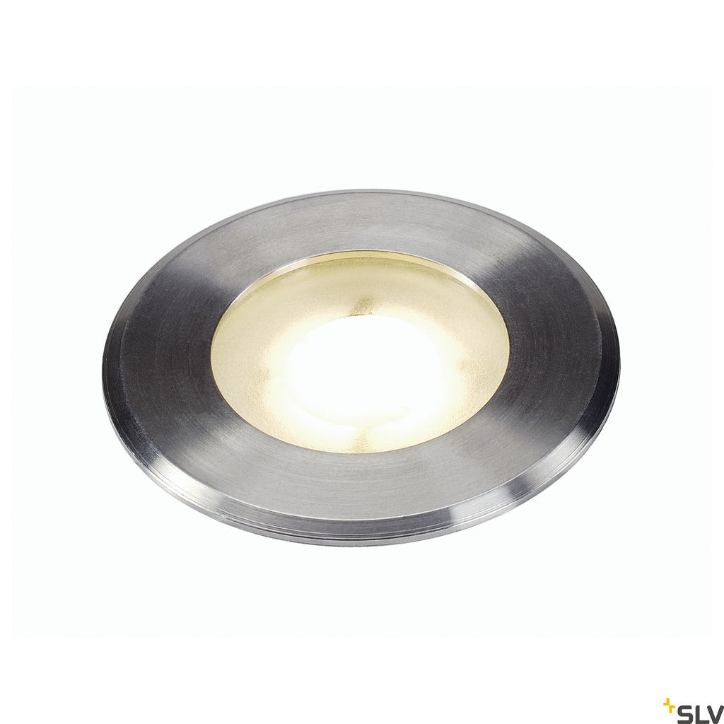 SLV DASAR FLAT 240V LED inground Driveway Light, round, 4.3W LED, 3000K, stainless steel bezel 228412