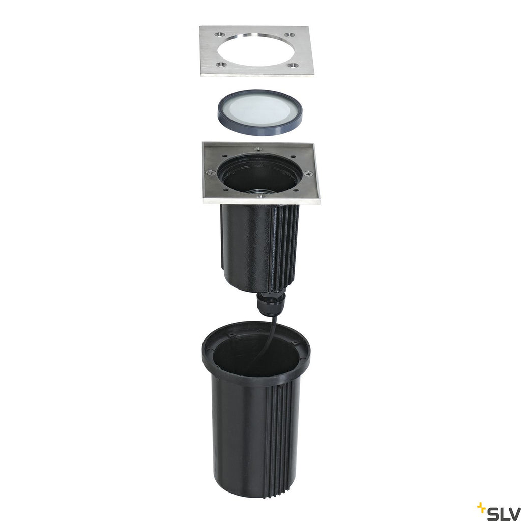 SLV DASAR EXACT GU10 inground fitting, square, stainless steel 316, max. 35W, IP67 228434