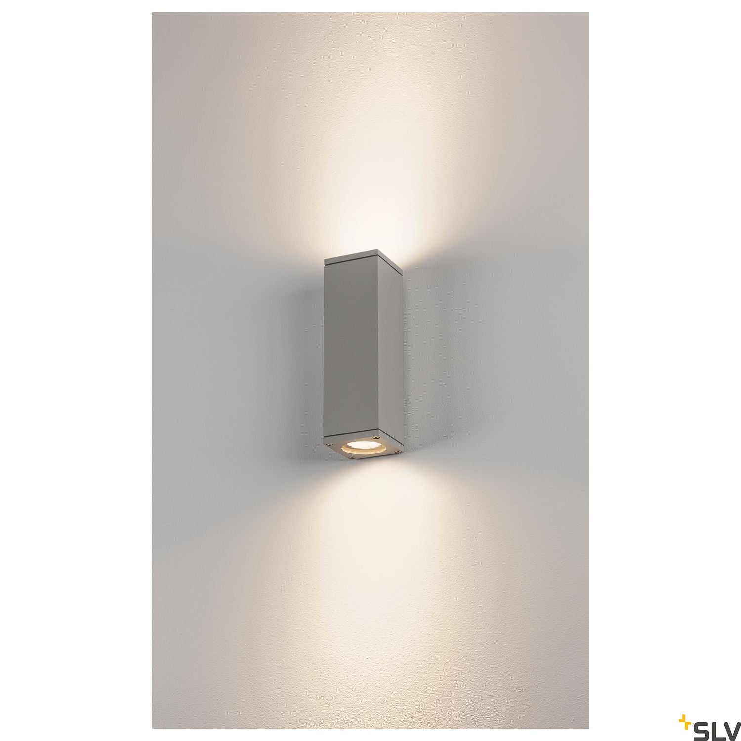 SLV THEO UP/DOWN OUT wall light, square, silver-grey GU10, max. 2x35W 229532