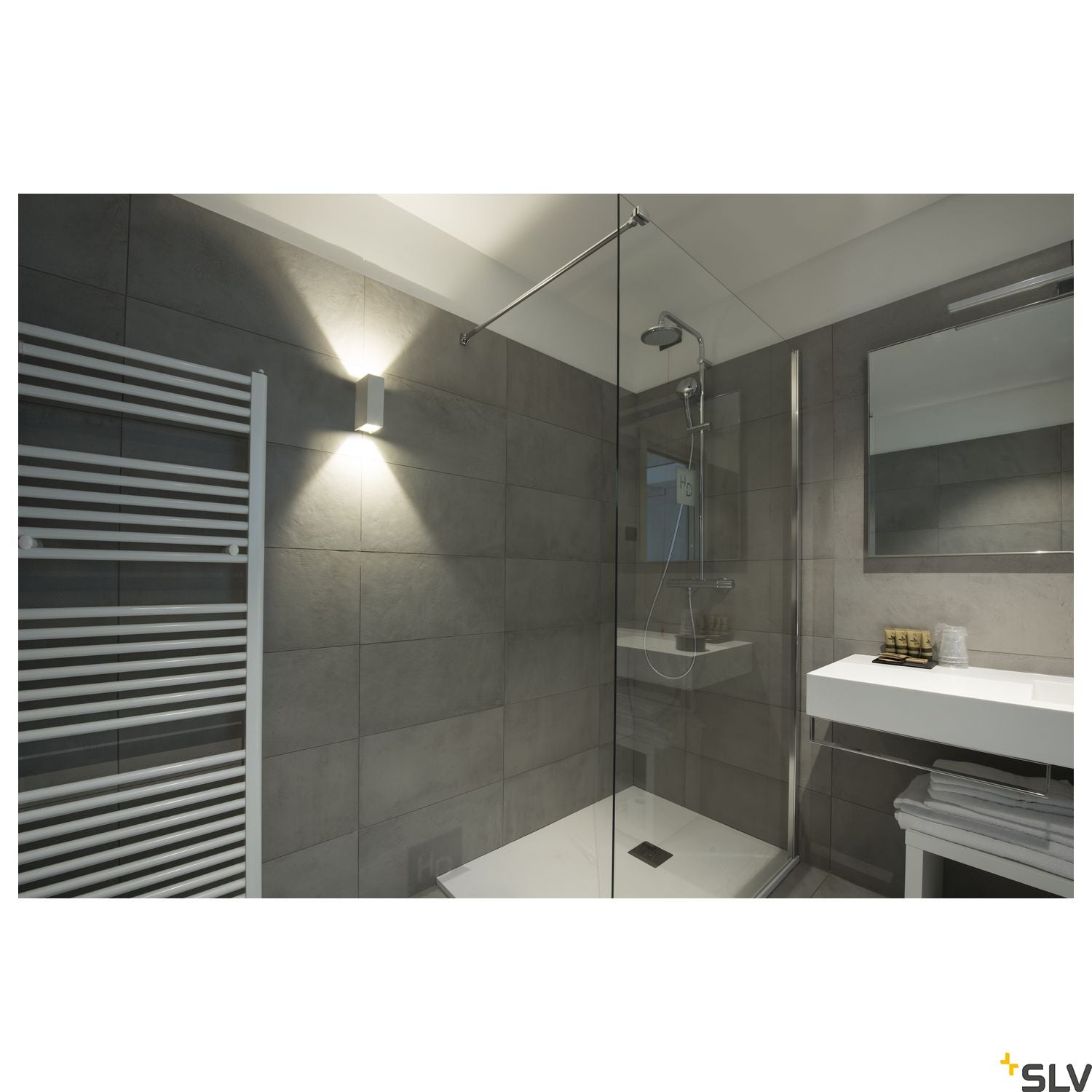 SLV QUAD 2 XL wall light, square, white, 2x 3.2W COB LED, 3000K, IP44, up/down 232441