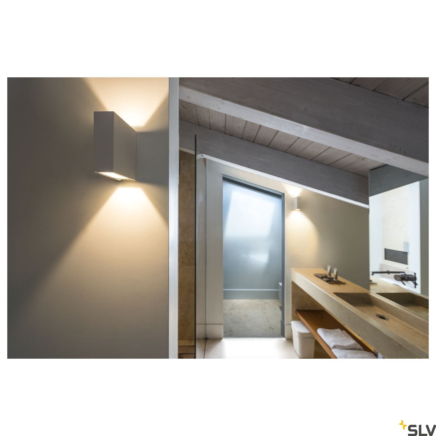 SLV QUAD 2 XL wall light, square, white, 2x 3.2W COB LED, 3000K, IP44, up/down 232441