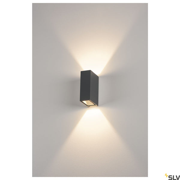 SLV QUAD 2 XL wall light, square, anthracite, 2x 3.2W COB LED, 3000K, IP44, up/down 232445
