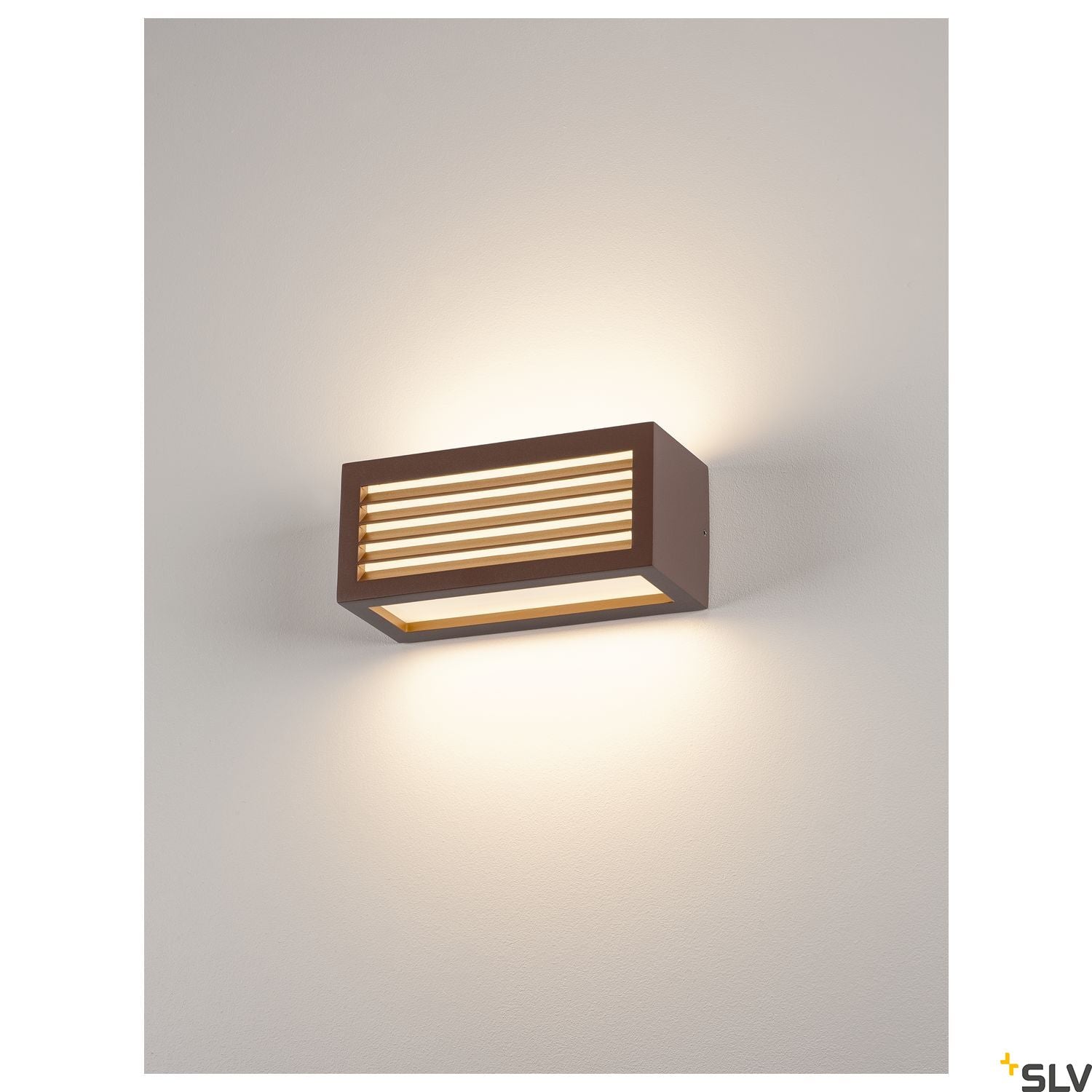 SLV BOX-L E27 wall light, square, rust, E27, max. 18W, IP44 232497
