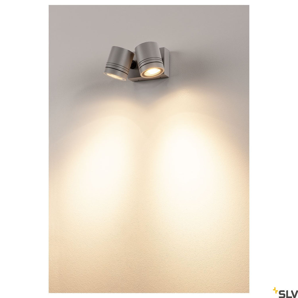 SLV NEW MYRA WALL SPOT, silver-grey, 2x GU10, max. 2x 50W, IP55 233094
