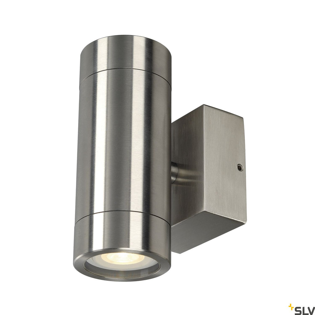 SLV ASTINA STEEL GU10 wall light, round, stainless steel 304, 2x 35W max., IP44 233302