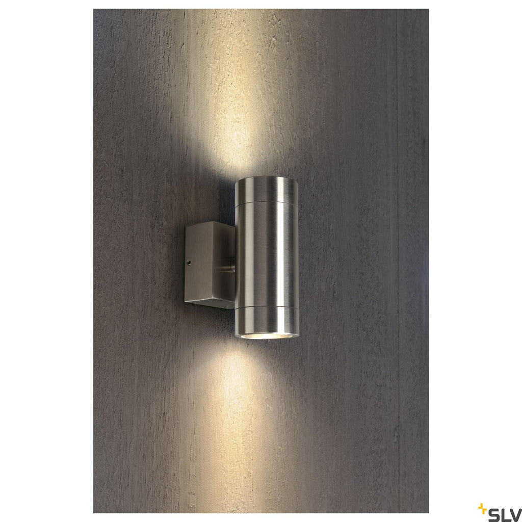SLV ASTINA STEEL GU10 wall light, round, stainless steel 304, 2x 35W max., IP44 233302
