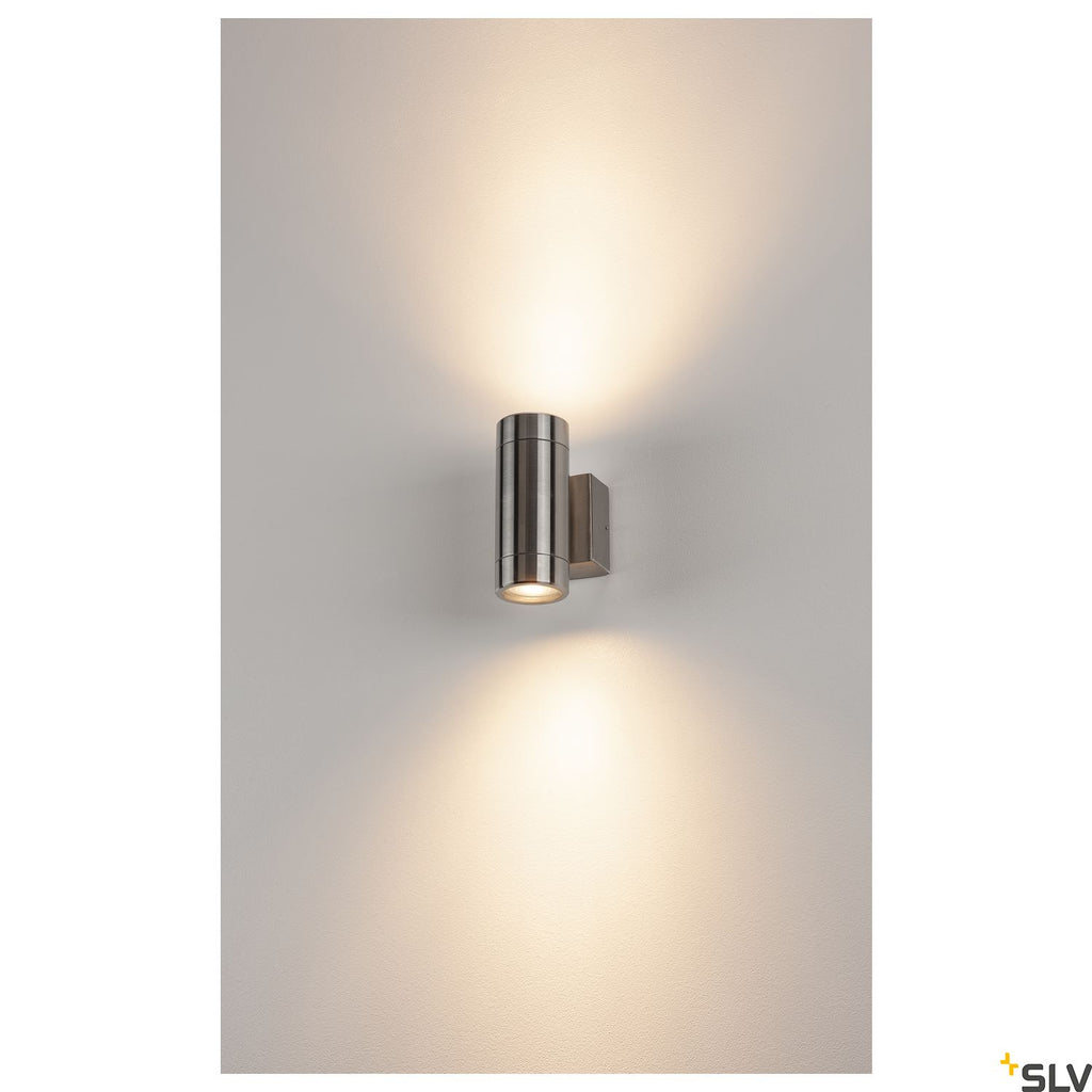 SLV ASTINA STEEL GU10 wall light, round, stainless steel 304, 2x 35W max., IP44 233302